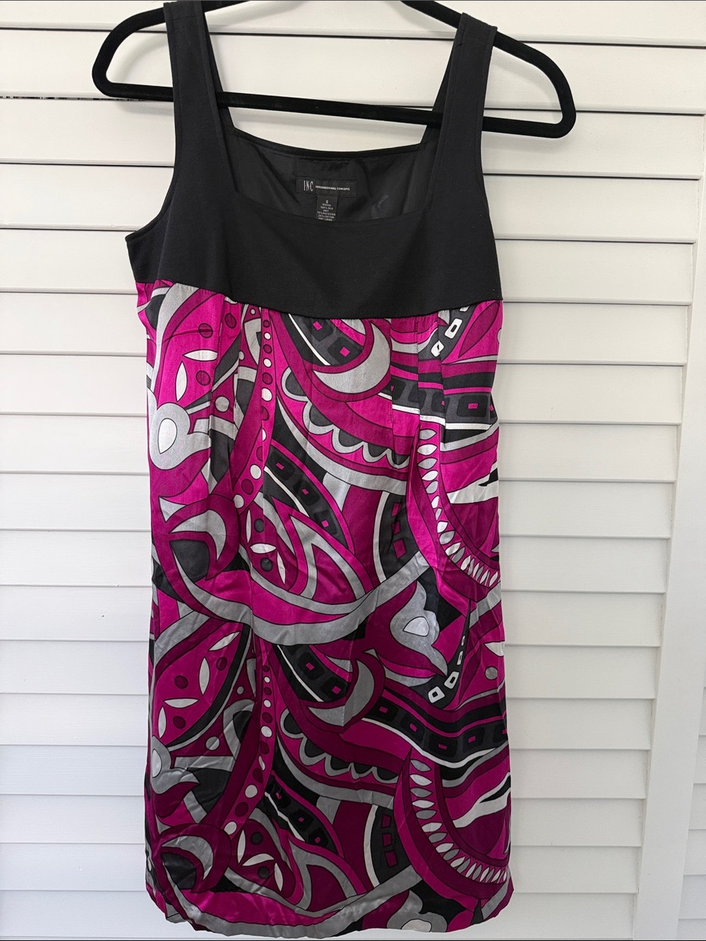 INC International Concepts Black-Yoke Mini Dress with Pink & Gray Abstract Print